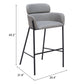 30" Slate Gray And Black Fabric And Steel Bar Height Bar Chair
