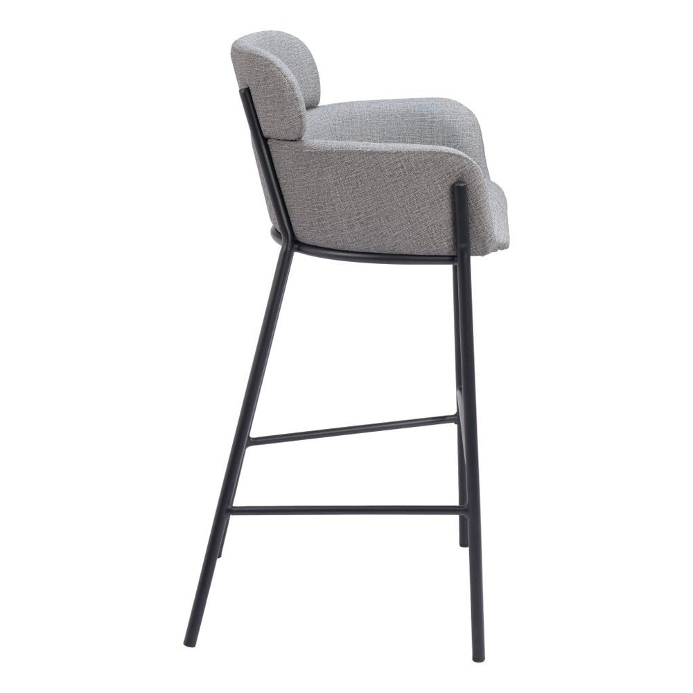 30" Slate Gray And Black Fabric And Steel Bar Height Bar Chair