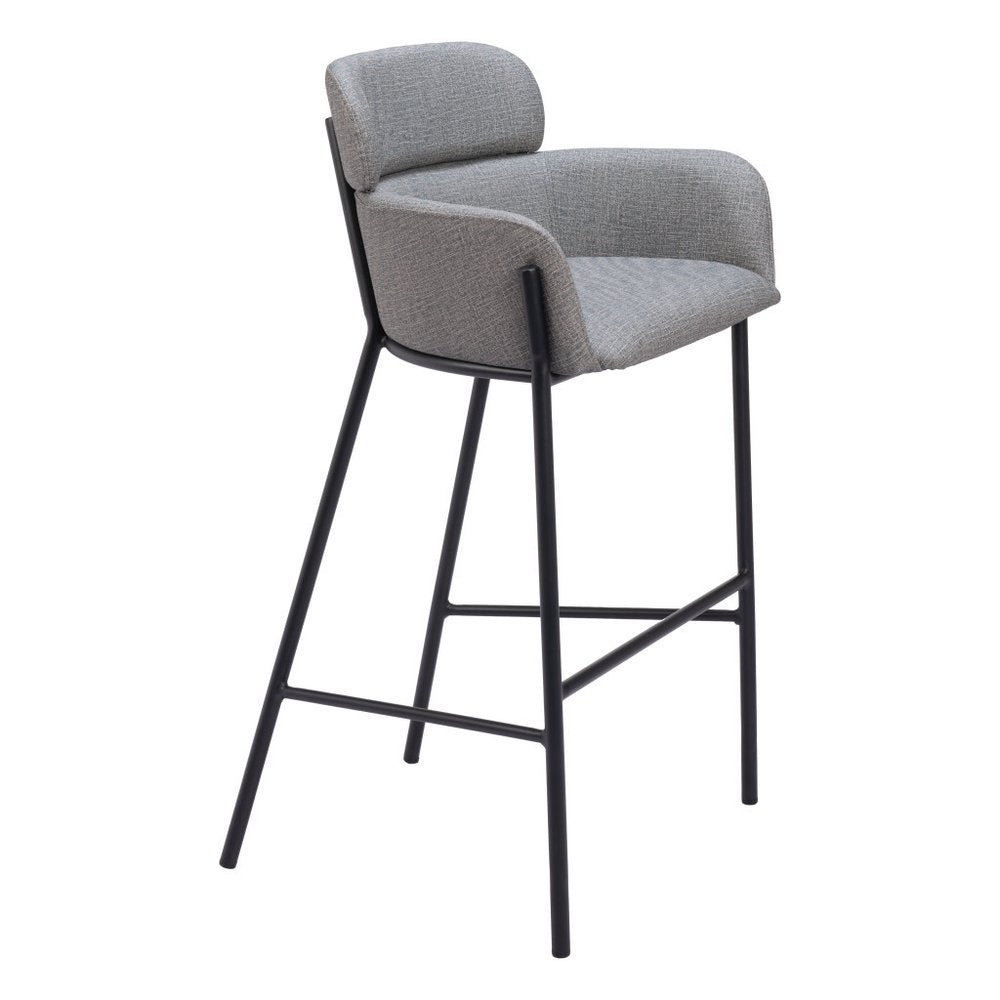 30" Slate Gray And Black Fabric And Steel Bar Height Bar Chair
