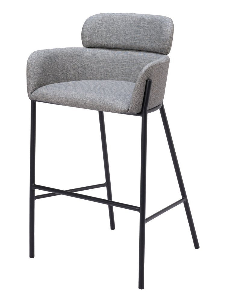 30" Slate Gray And Black Fabric And Steel Bar Height Bar Chair