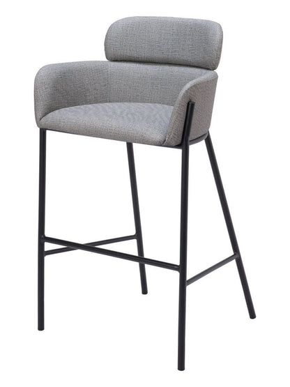 30" Slate Gray And Black Fabric And Steel Bar Height Bar Chair