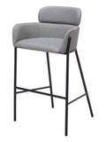 30" Slate Gray And Black Fabric And Steel Bar Height Bar Chair