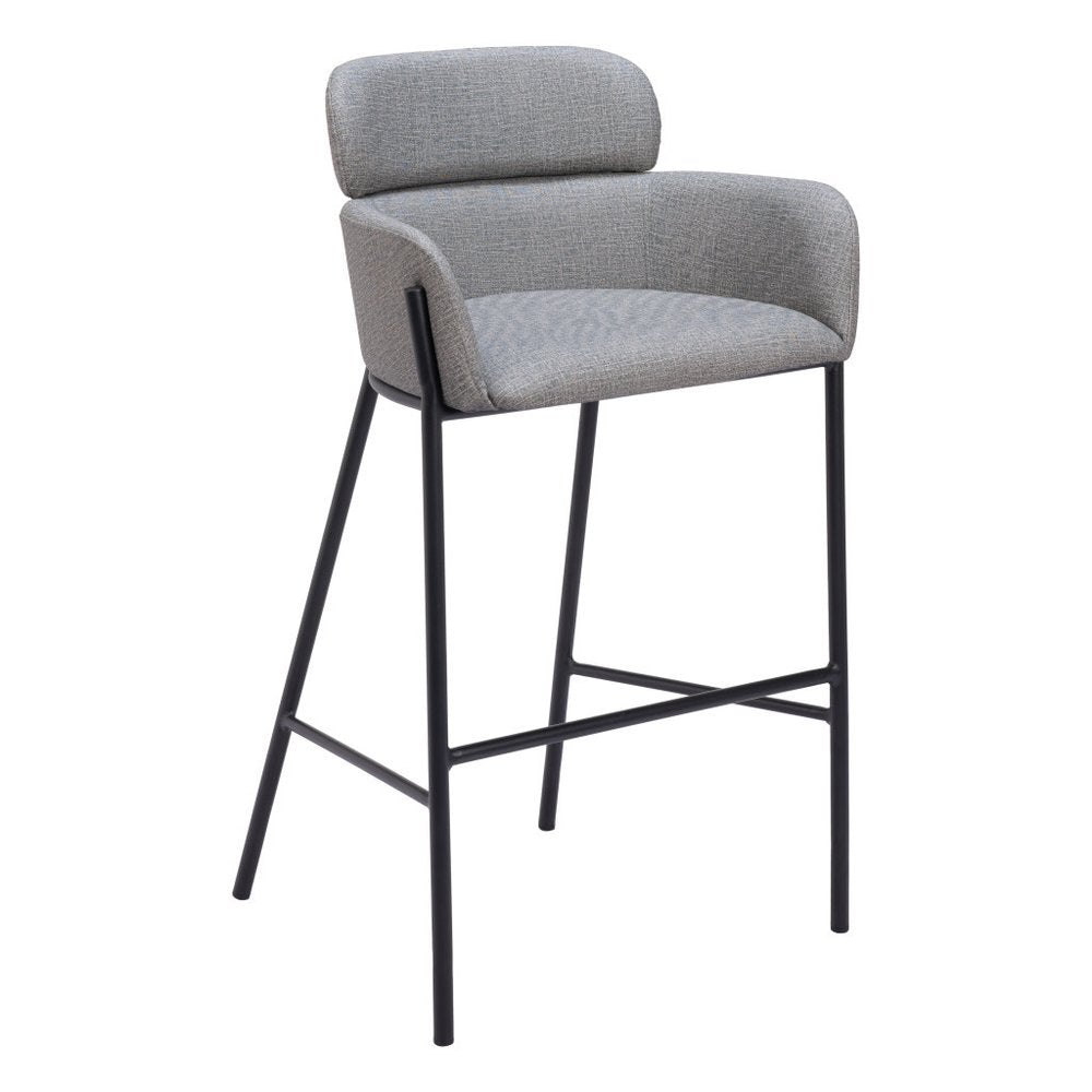 30" Slate Gray And Black Fabric And Steel Bar Height Bar Chair