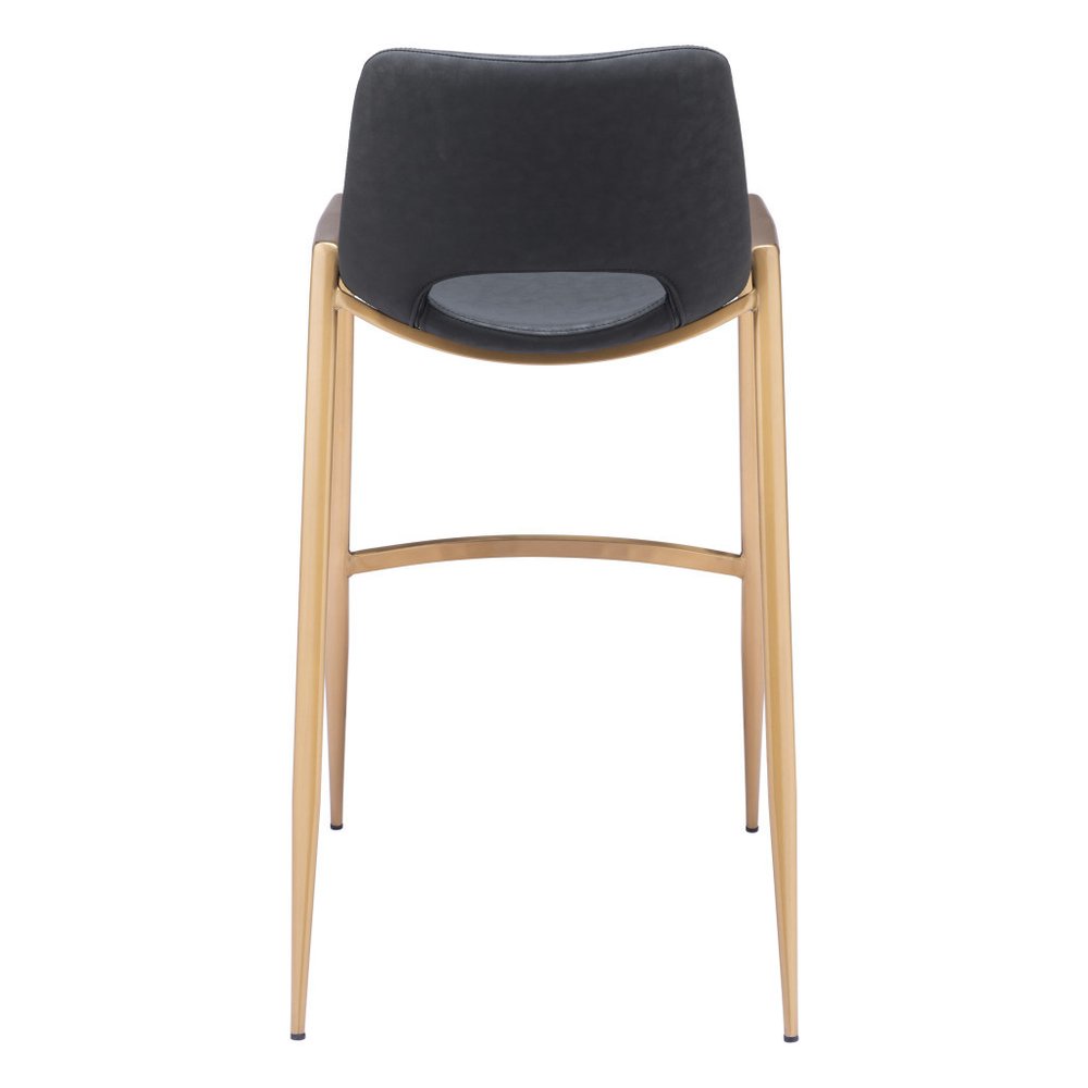 Set of Two 30" Black and Gold Faux Leather and Steel Low Back Bar Height Bar Chairs