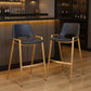 Set of Two 30" Black and Gold Faux Leather and Steel Low Back Bar Height Bar Chairs