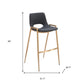 Set of Two 30" Black and Gold Faux Leather and Steel Low Back Bar Height Bar Chairs