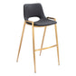 Set of Two 30" Black and Gold Faux Leather and Steel Low Back Bar Height Bar Chairs