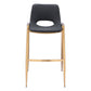 Set of Two 30" Black and Gold Faux Leather and Steel Low Back Bar Height Bar Chairs
