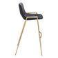 Set of Two 30" Black and Gold Faux Leather and Steel Low Back Bar Height Bar Chairs