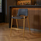 Set of Two 30" Black and Gold Faux Leather and Steel Low Back Bar Height Bar Chairs
