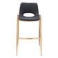 Set of Two 30" Black and Gold Faux Leather and Steel Low Back Bar Height Bar Chairs