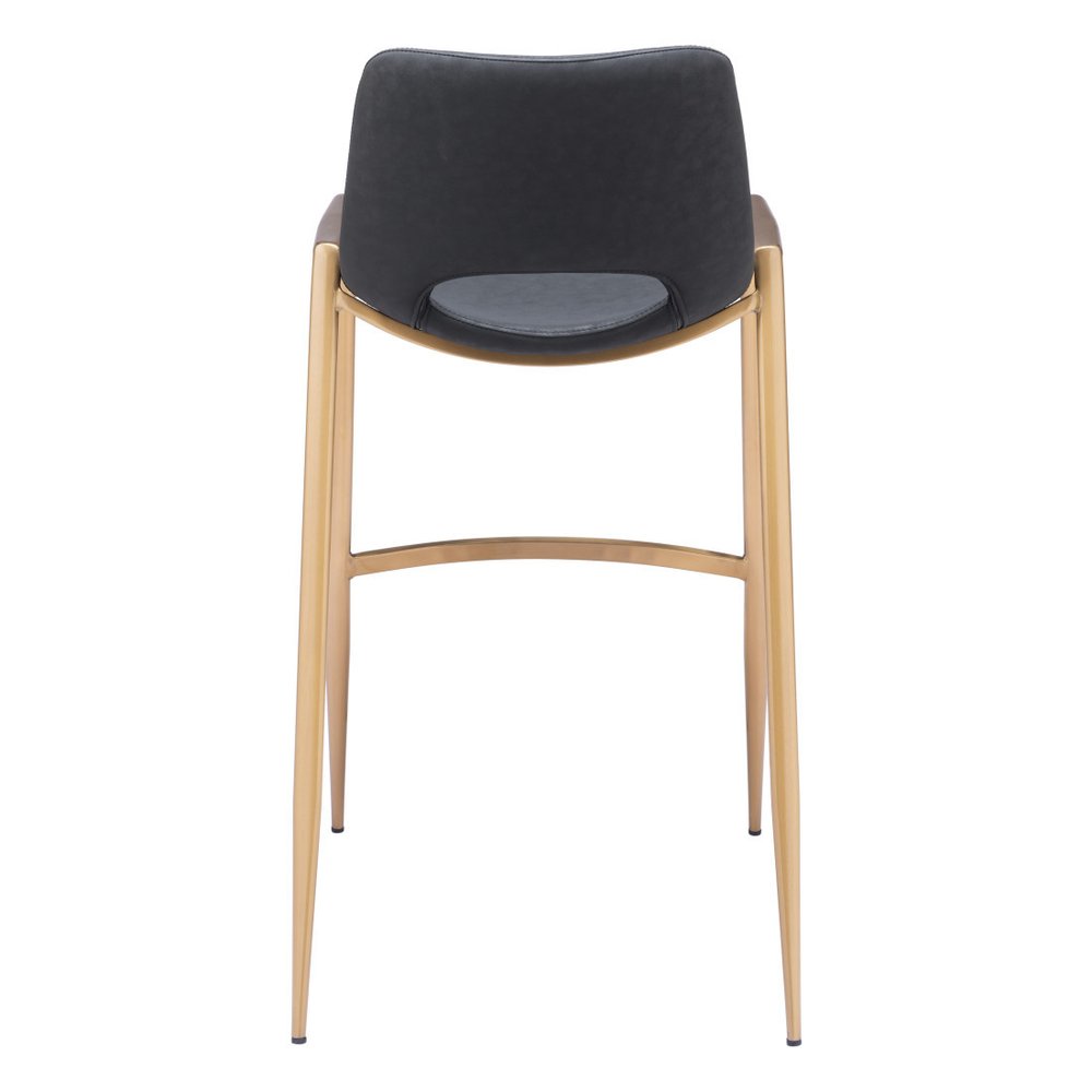 Set of Two 30" Black and Gold Faux Leather and Steel Low Back Bar Height Bar Chairs