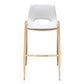 Set of Two 30" White And Gold Faux Leather And Steel Low Back Bar Height Bar Chairs