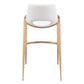 Set of Two 30" White And Gold Faux Leather And Steel Low Back Bar Height Bar Chairs
