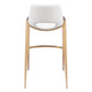 Set of Two 30" White And Gold Faux Leather And Steel Low Back Bar Height Bar Chairs
