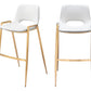 Set of Two 30" White And Gold Faux Leather And Steel Low Back Bar Height Bar Chairs