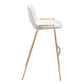 Set of Two 30" White And Gold Faux Leather And Steel Low Back Bar Height Bar Chairs