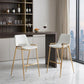 Set of Two 30" White And Gold Faux Leather And Steel Low Back Bar Height Bar Chairs