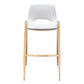 Set of Two 30" White And Gold Faux Leather And Steel Low Back Bar Height Bar Chairs