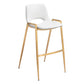 Set of Two 30" White And Gold Faux Leather And Steel Low Back Bar Height Bar Chairs