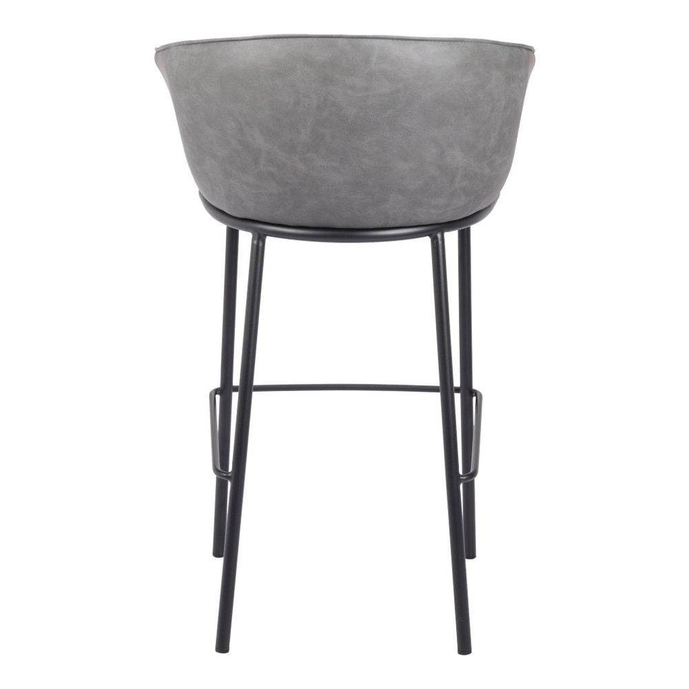 30" Gray And Black Faux Leather And Steel Bar Height Bar Chair