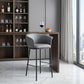 30" Gray And Black Faux Leather And Steel Bar Height Bar Chair