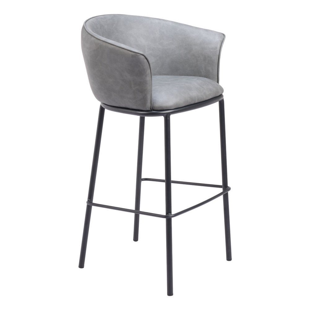 30" Gray And Black Faux Leather And Steel Bar Height Bar Chair