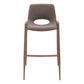 Set of Two 30" Brown Faux Leather And Steel Low Back Bar Height Bar Chairs