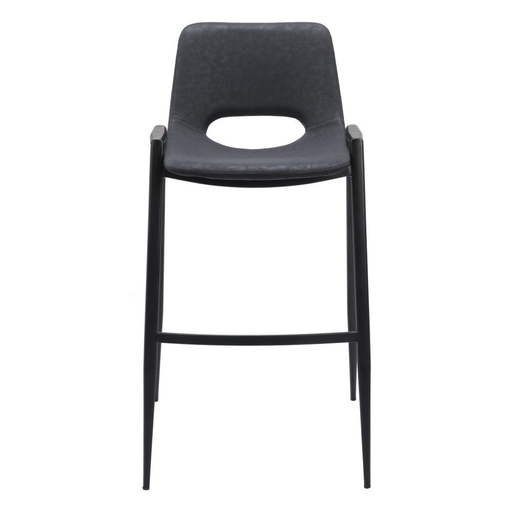 Set of Two 30" Black Faux Leather And Steel Low Back Bar Height Bar Chairs