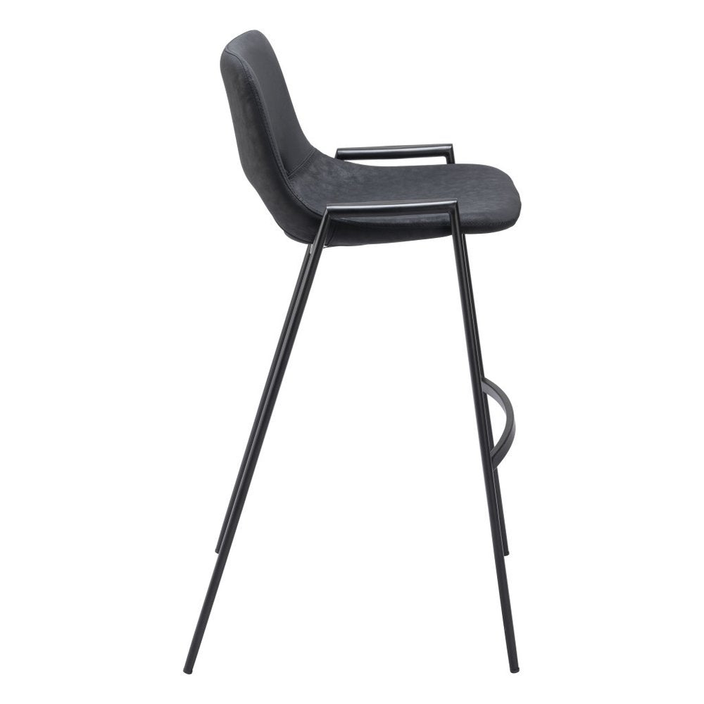 Set of Two 30" Black Faux Leather And Steel Low Back Bar Height Bar Chairs