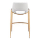 Set of Two 26" White And Gold Faux Leather And Steel Low Back Counter Height Bar Chairs