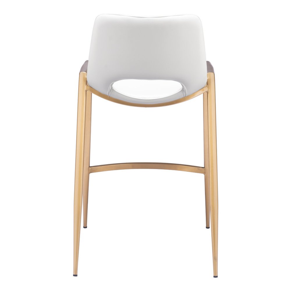 Set of Two 26" White And Gold Faux Leather And Steel Low Back Counter Height Bar Chairs