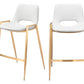 Set of Two 26" White And Gold Faux Leather And Steel Low Back Counter Height Bar Chairs