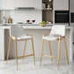 Set of Two 26" White And Gold Faux Leather And Steel Low Back Counter Height Bar Chairs