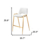Set of Two 26" White And Gold Faux Leather And Steel Low Back Counter Height Bar Chairs