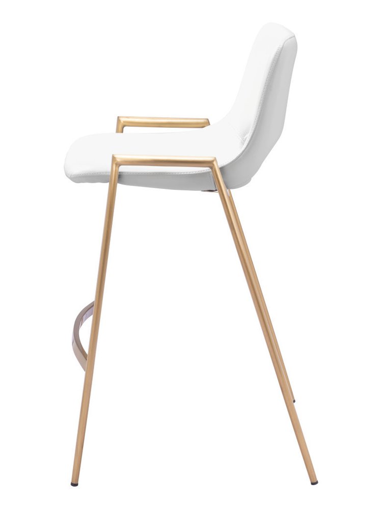 Set of Two 26" White And Gold Faux Leather And Steel Low Back Counter Height Bar Chairs