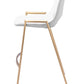 Set of Two 26" White And Gold Faux Leather And Steel Low Back Counter Height Bar Chairs
