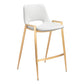 Set of Two 26" White And Gold Faux Leather And Steel Low Back Counter Height Bar Chairs