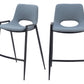 Set of Two 26" Blue And Black Faux Leather And Steel Low Back Counter Height Bar Chairs