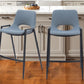 Set of Two 26" Blue And Black Faux Leather And Steel Low Back Counter Height Bar Chairs