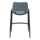 Set of Two 26" Blue And Black Faux Leather And Steel Low Back Counter Height Bar Chairs