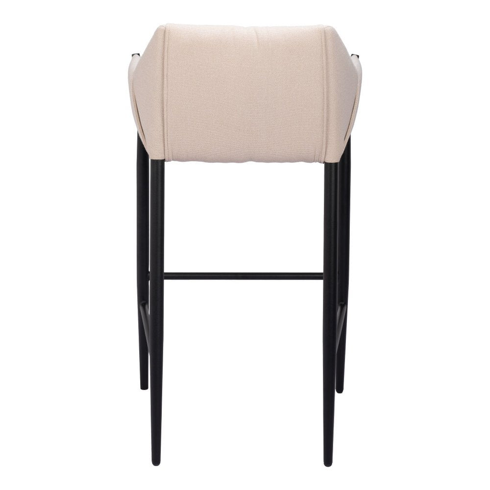 30" Beige And Black Fabric And Steel Bar Height Bar Chair