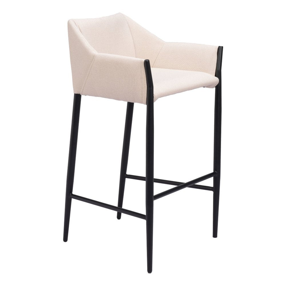 30" Beige And Black Fabric And Steel Bar Height Bar Chair