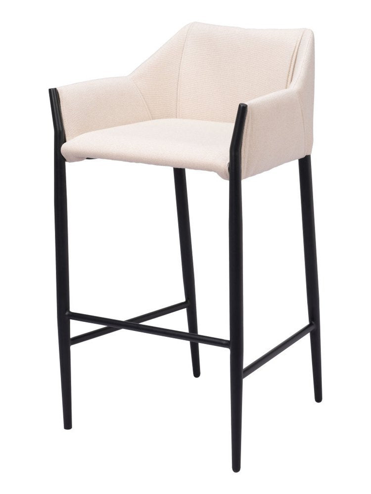 30" Beige And Black Fabric And Steel Bar Height Bar Chair