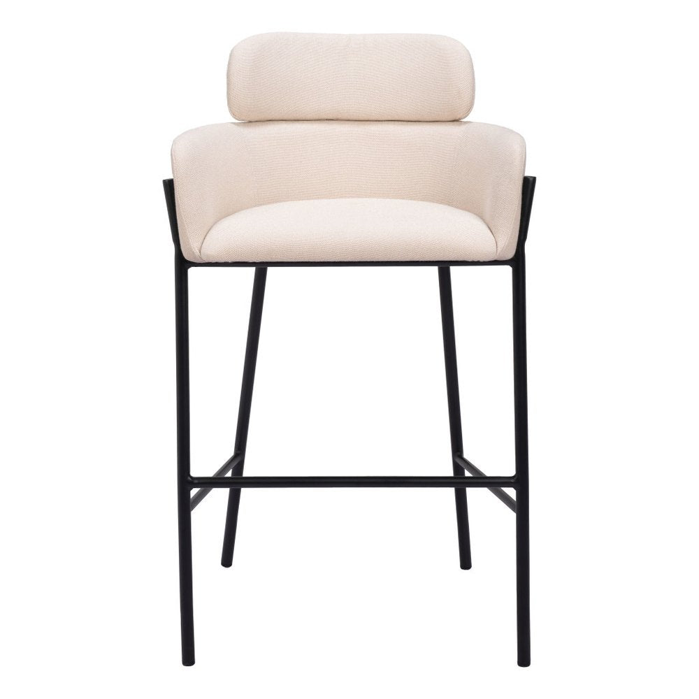 30" Beige And Black Fabric And Steel Bar Height Bar Chair