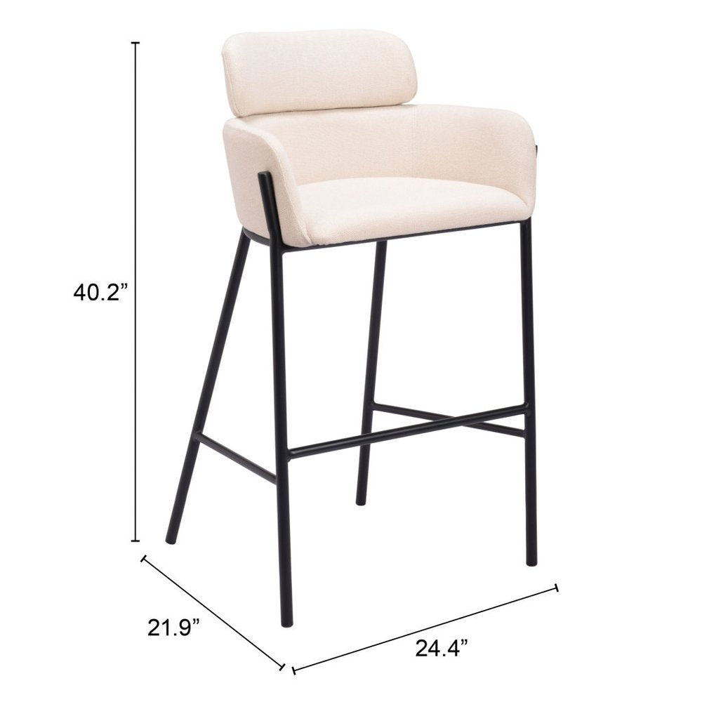 30" Beige And Black Fabric And Steel Bar Height Bar Chair