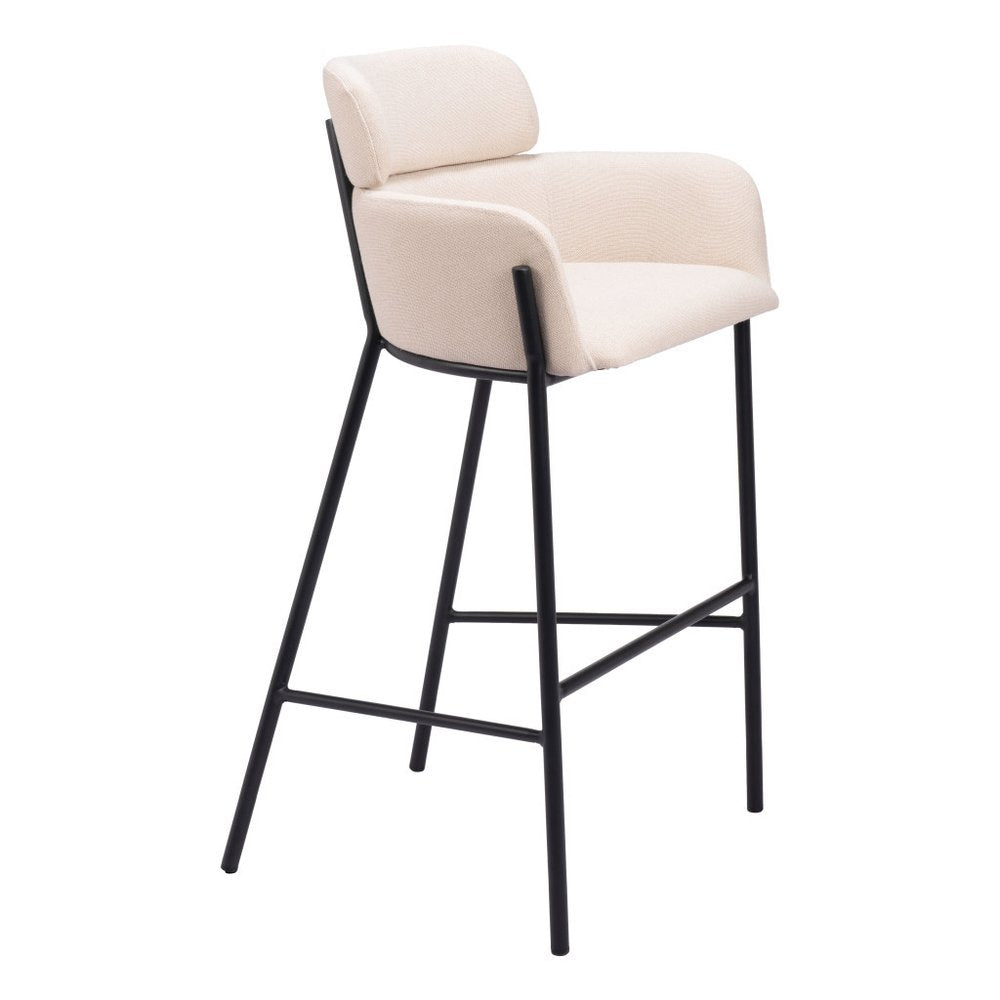 30" Beige And Black Fabric And Steel Bar Height Bar Chair