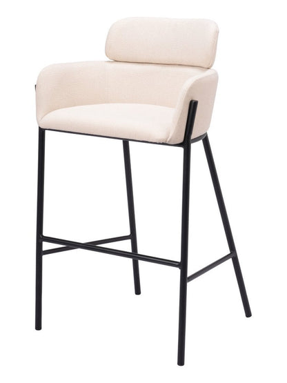 30" Beige And Black Fabric And Steel Bar Height Bar Chair