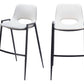 Set of Two 30" White and Black Faux Leather and Steel Low Back Bar Height Bar Chairs
