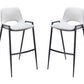 Set of Two 30" White and Black Faux Leather and Steel Low Back Bar Height Bar Chairs